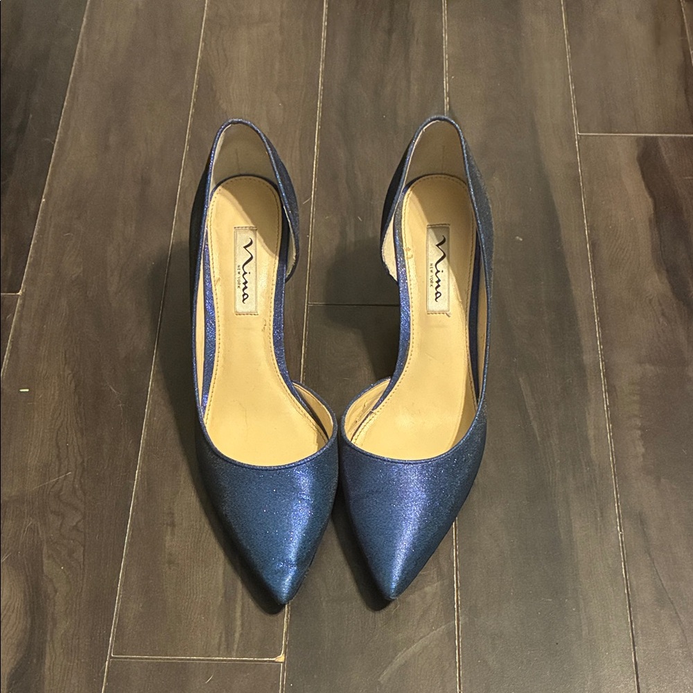 Nina Shimmering Blue Heels
